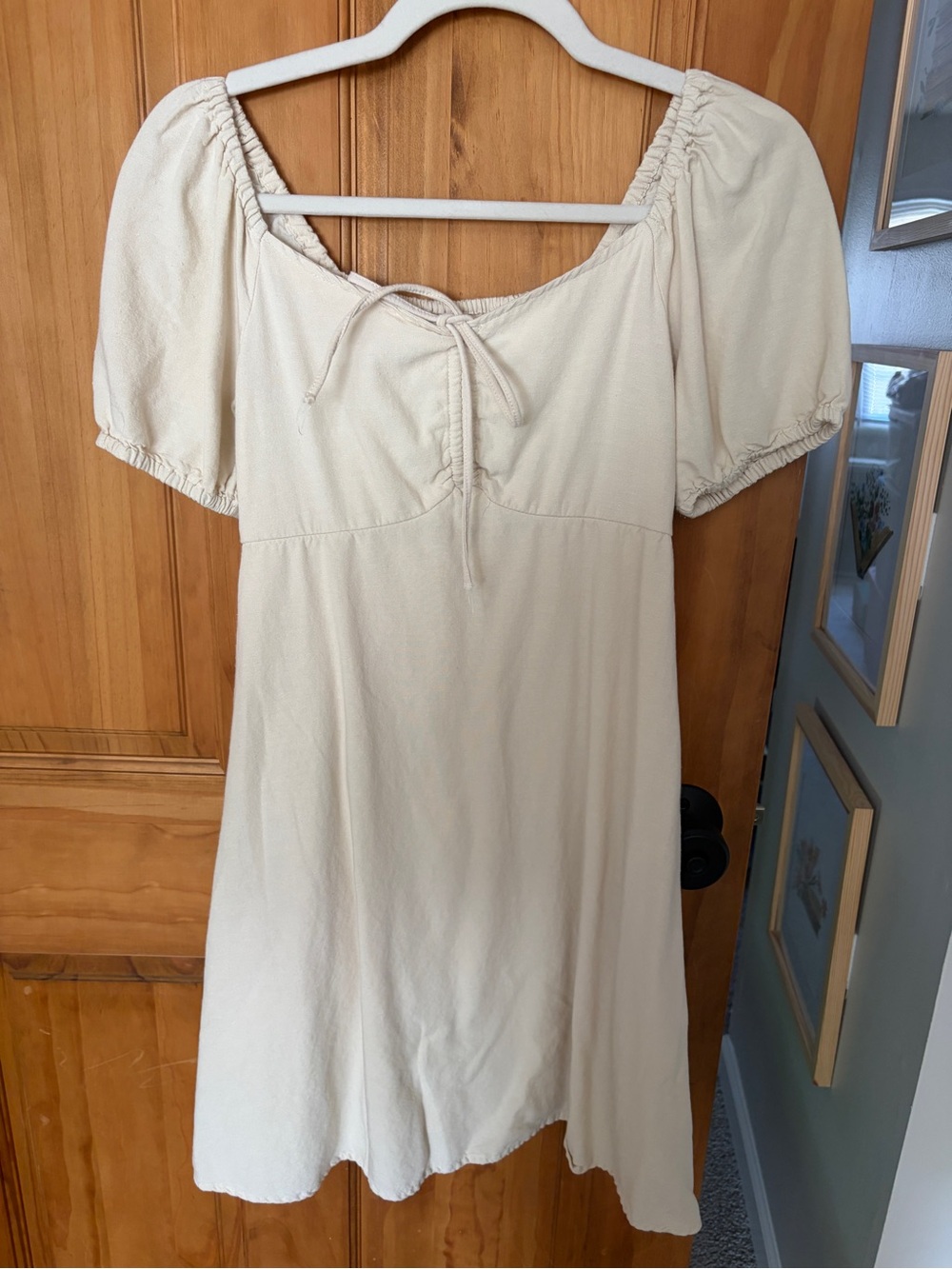 Japna Cream Puff-Sleeve Square Neck Mini Dress